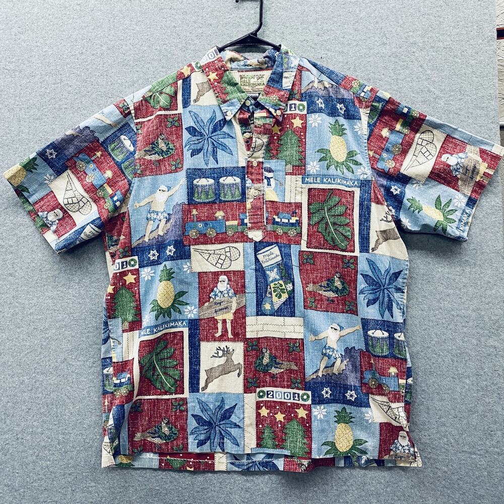 Vintage Reyn Spooner Christmas Shirt Mens 2XL Hawaiian Mele Kalikimaka 2001 y2k